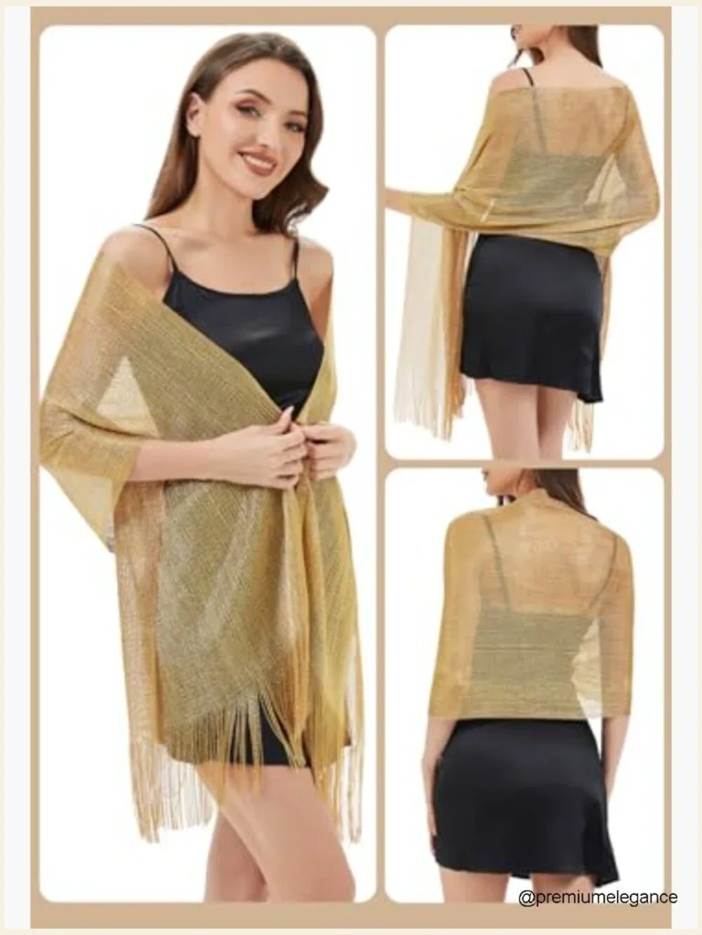 Metallic Shawl Wrap for Evening Dresses - Formal Wedding Cape with Buckle